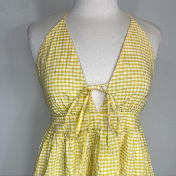 Charlotte Russe Junior Yellow White Floral Embroidered Gingham Mini Dress Size M - Picture 5 of 16
